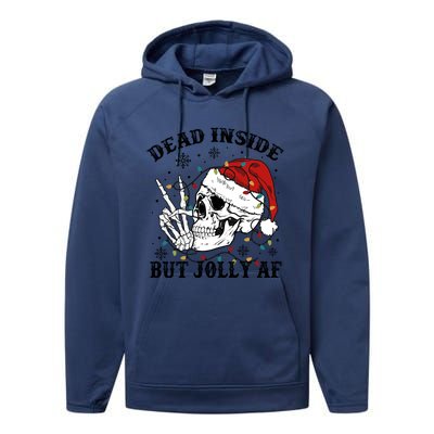 Dead Inside But Jolly Af Funny Skeleton Santa Hat Christmas Gift Performance Fleece Hoodie