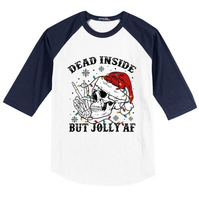 Dead Inside But Jolly Af Funny Skeleton Santa Hat Christmas Gift Baseball Sleeve Shirt