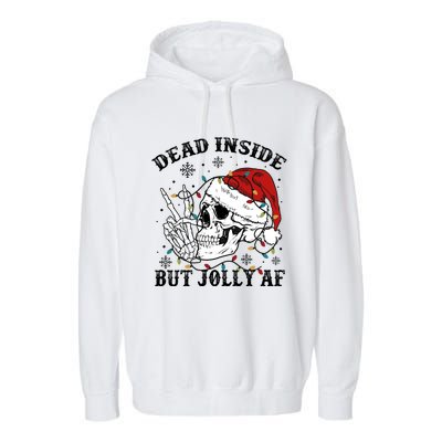 Dead Inside But Jolly Af Funny Skeleton Santa Hat Christmas Gift Garment-Dyed Fleece Hoodie