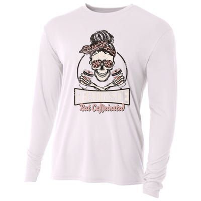 Dead Inside But Caffeinated Vintage Skeleton Halloween Mom Cooling Performance Long Sleeve Crew