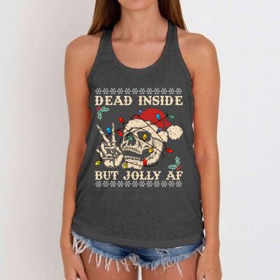 Dead Inside But Jolly Af Skeleton Christmas Women's Knotted Racerback Tank