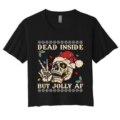 Dead Inside But Jolly Af Skeleton Christmas Women's Crop Top Tee