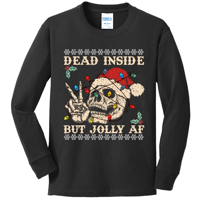 Dead Inside But Jolly Af Skeleton Christmas Kids Long Sleeve Shirt