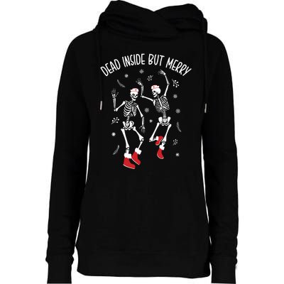 Dead Inside But Merry Funny Dancing Skeleton Christmas Nurse Womens Funnel Neck Pullover Hood