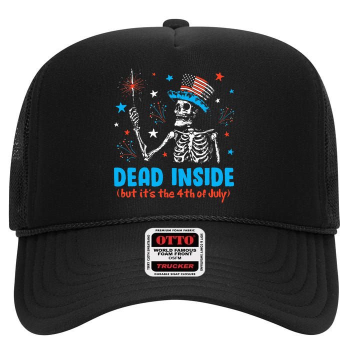 Dead Inside But It The 4th Of July Skeleton I High Crown Mesh Back Trucker Hat