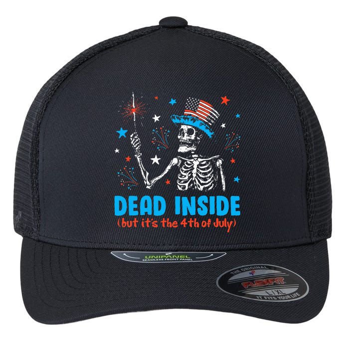 Dead Inside But It The 4th Of July Skeleton I Flexfit Unipanel Trucker Cap