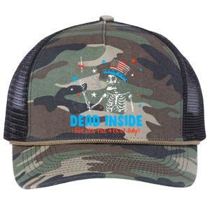 Dead Inside But It The 4th Of July Skeleton I Retro Rope Trucker Hat Cap