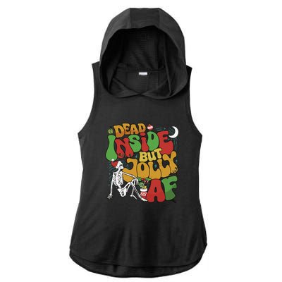 Dead Inside But Jolly Af Christmas Ladies PosiCharge Tri-Blend Wicking Draft Hoodie Tank