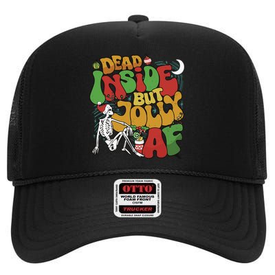 Dead Inside But Jolly Af Christmas High Crown Mesh Back Trucker Hat