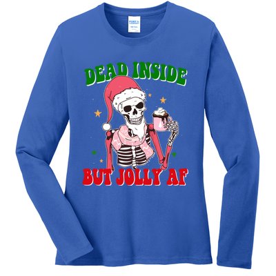 Dead Inside But Jolly Af Skulls Christmas Christmas Skulls Meaningful Gift Ladies Long Sleeve Shirt