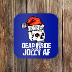 Dead Inside But Jolly Af Xmas Sarcastic Skeleton Skull Gift Coaster