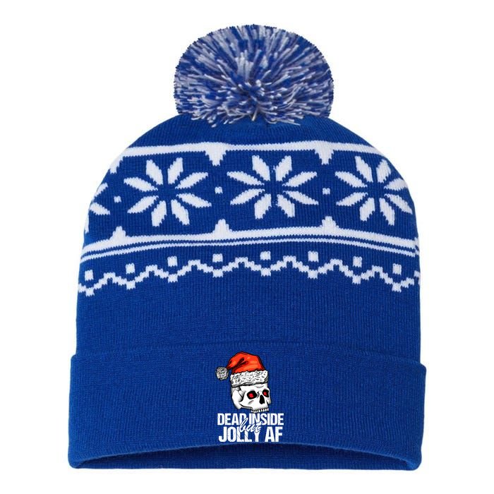 Dead Inside But Jolly Af Xmas Sarcastic Skeleton Skull Gift USA-Made Snowflake Beanie