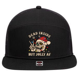 Dead Inside But Jolly Af Funny Skeleton Lights Christmas Sweatshirt 7 Panel Mesh Trucker Snapback Hat