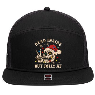 Dead Inside But Jolly Af Funny Skeleton Lights Christmas Sweatshirt 7 Panel Mesh Trucker Snapback Hat