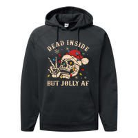 Dead Inside But Jolly Af Funny Skeleton Lights Christmas Sweatshirt Performance Fleece Hoodie