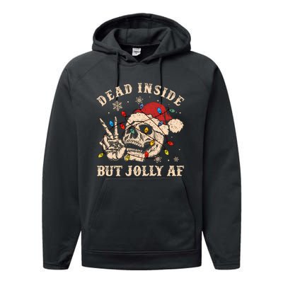 Dead Inside But Jolly Af Funny Skeleton Lights Christmas Sweatshirt Performance Fleece Hoodie