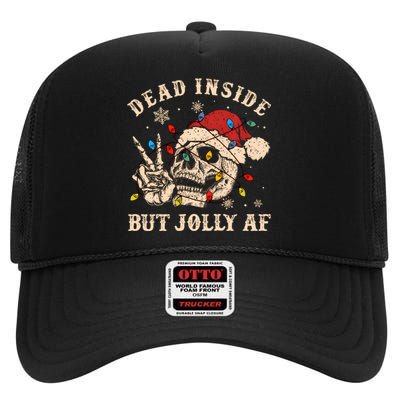 Dead Inside But Jolly Af Funny Skeleton Lights Christmas Sweatshirt High Crown Mesh Back Trucker Hat