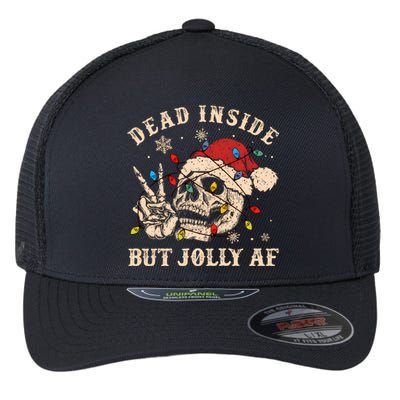 Dead Inside But Jolly Af Funny Skeleton Lights Christmas Sweatshirt Flexfit Unipanel Trucker Cap