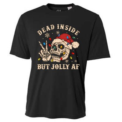 Dead Inside But Jolly Af Funny Skeleton Lights Christmas Sweatshirt Cooling Performance Crew T-Shirt