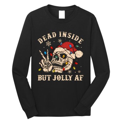 Dead Inside But Jolly Af Funny Skeleton Lights Christmas Sweatshirt Long Sleeve Shirt