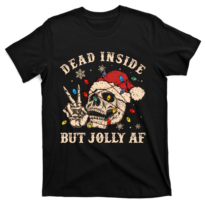 Dead Inside But Jolly Af Funny Skeleton Lights Christmas Sweatshirt T-Shirt