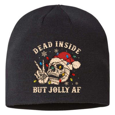 Dead Inside But Jolly Af Funny Skeleton Lights Christmas Sweatshirt Sustainable Beanie