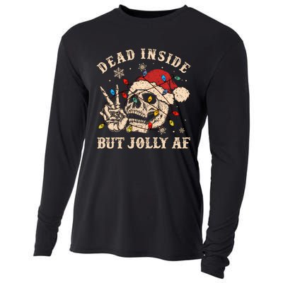 Dead Inside But Jolly Af Funny Skeleton Lights Christmas Sweatshirt Cooling Performance Long Sleeve Crew