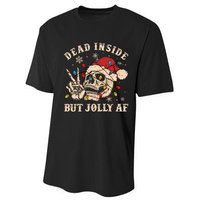 Dead Inside But Jolly Af Funny Skeleton Lights Christmas Sweatshirt Performance Sprint T-Shirt