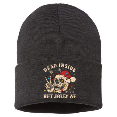 Dead Inside But Jolly Af Funny Skeleton Lights Christmas Sweatshirt Sustainable Knit Beanie