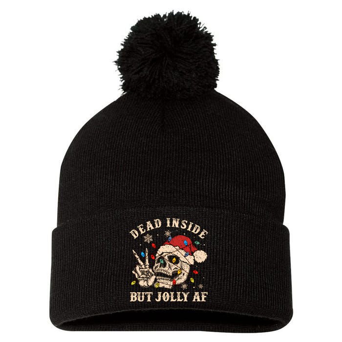 Dead Inside But Jolly Af Funny Skeleton Lights Christmas Sweatshirt Pom Pom 12in Knit Beanie