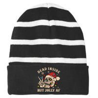 Dead Inside But Jolly Af Funny Skeleton Lights Christmas Sweatshirt Striped Beanie with Solid Band