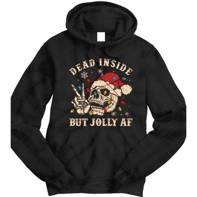 Dead Inside But Jolly Af Funny Skeleton Lights Christmas Sweatshirt Tie Dye Hoodie