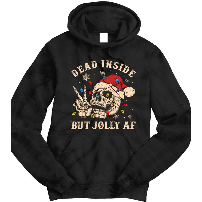 Dead Inside But Jolly Af Funny Skeleton Lights Christmas Sweatshirt Tie Dye Hoodie