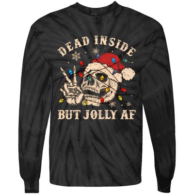 Dead Inside But Jolly Af Funny Skeleton Lights Christmas Sweatshirt Tie-Dye Long Sleeve Shirt