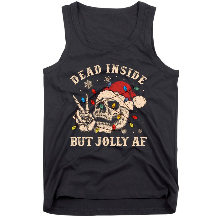 Dead Inside But Jolly Af Funny Skeleton Lights Christmas Sweatshirt Tank Top