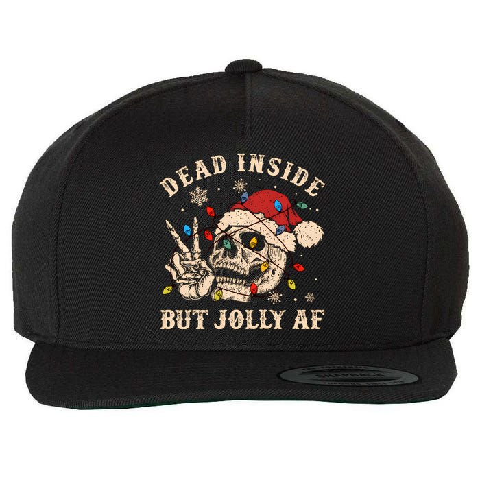 Dead Inside But Jolly Af Funny Skeleton Lights Christmas Sweatshirt Wool Snapback Cap