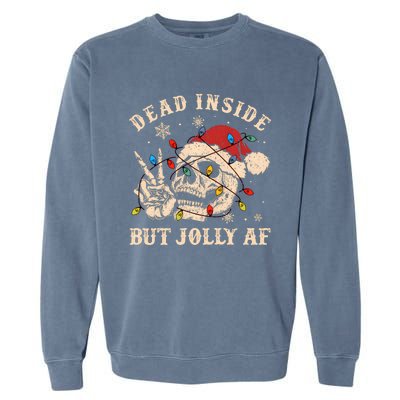 Dead Inside But Jolly Af Funny Skeleton Lights Christmas Sweatshirt Garment-Dyed Sweatshirt