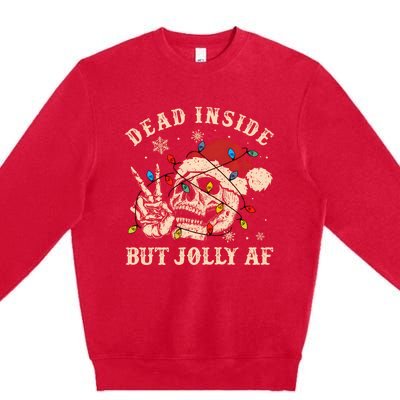 Dead Inside But Jolly Af Funny Skeleton Lights Christmas Sweatshirt Premium Crewneck Sweatshirt