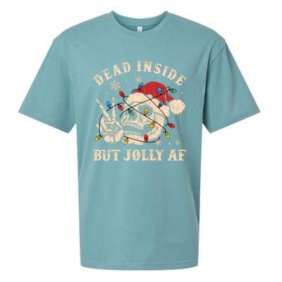 Dead Inside But Jolly Af Funny Skeleton Lights Christmas Sweatshirt Sueded Cloud Jersey T-Shirt