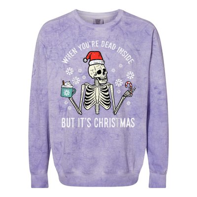 Dead Inside But Its Christmas Skeleton Coffee Xmas Colorblast Crewneck Sweatshirt