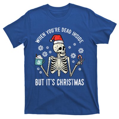 Dead Inside But Its Christmas Skeleton Coffee Xmas T-Shirt