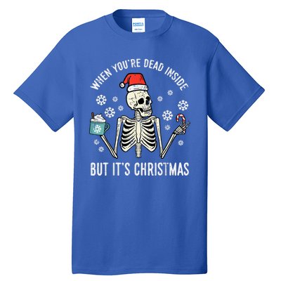 Dead Inside But Its Christmas Skeleton Coffee Xmas Tall T-Shirt