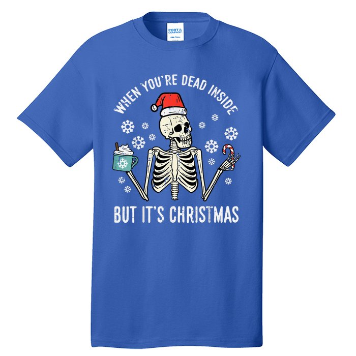 Dead Inside But Its Christmas Skeleton Coffee Xmas Tall T-Shirt