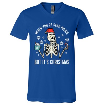 Dead Inside But Its Christmas Skeleton Coffee Xmas V-Neck T-Shirt