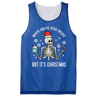 Dead Inside But Its Christmas Skeleton Coffee Xmas Mesh Reversible Basketball Jersey Tank