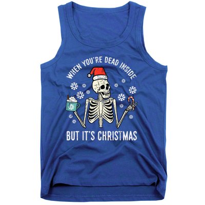 Dead Inside But Its Christmas Skeleton Coffee Xmas Tank Top