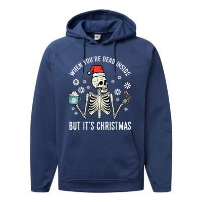 Dead Inside But Its Christmas Skeleton Coffee Xmas Performance Fleece Hoodie