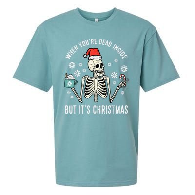 Dead Inside But Its Christmas Skeleton Coffee Xmas Sueded Cloud Jersey T-Shirt