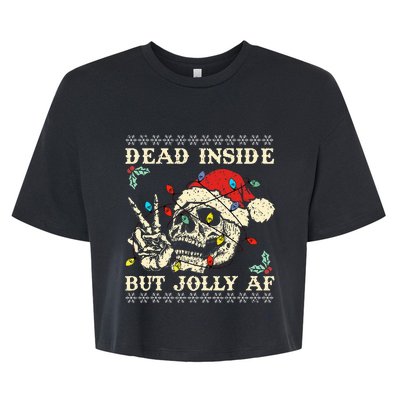 Dead Inside But Jolly AF Skeleton Santa Christmas   Bella+Canvas Jersey Crop Tee