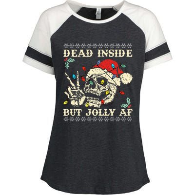 Dead Inside But Jolly AF Skeleton Santa Christmas   Enza Ladies Jersey Colorblock Tee